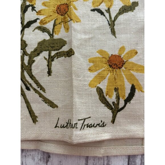 NEW Vintage MCM Linen Tea Kitchen Towels Yellow Beige Daisy  Luther Travis PAIR - Picture 7 of 9